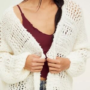 FREE PEOPLE Saturday Morning Wool Knit Cardigan Evening Cream